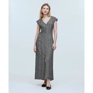 Madewell Midi Dress Womens 0 Black White Paisley Cupro Blend Cap Sleeve V-Neck
